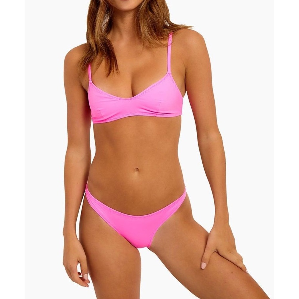 Solid and Striped Rachel Bikini Set in Malibu Pink Size L